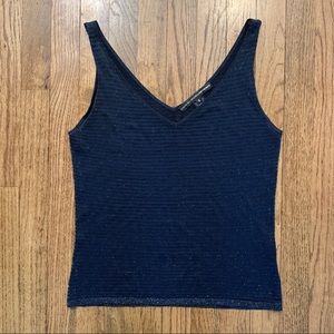 ELLEN TRACY NAVY SPARKLE GLITTER DOUBLE V TANK TOP
